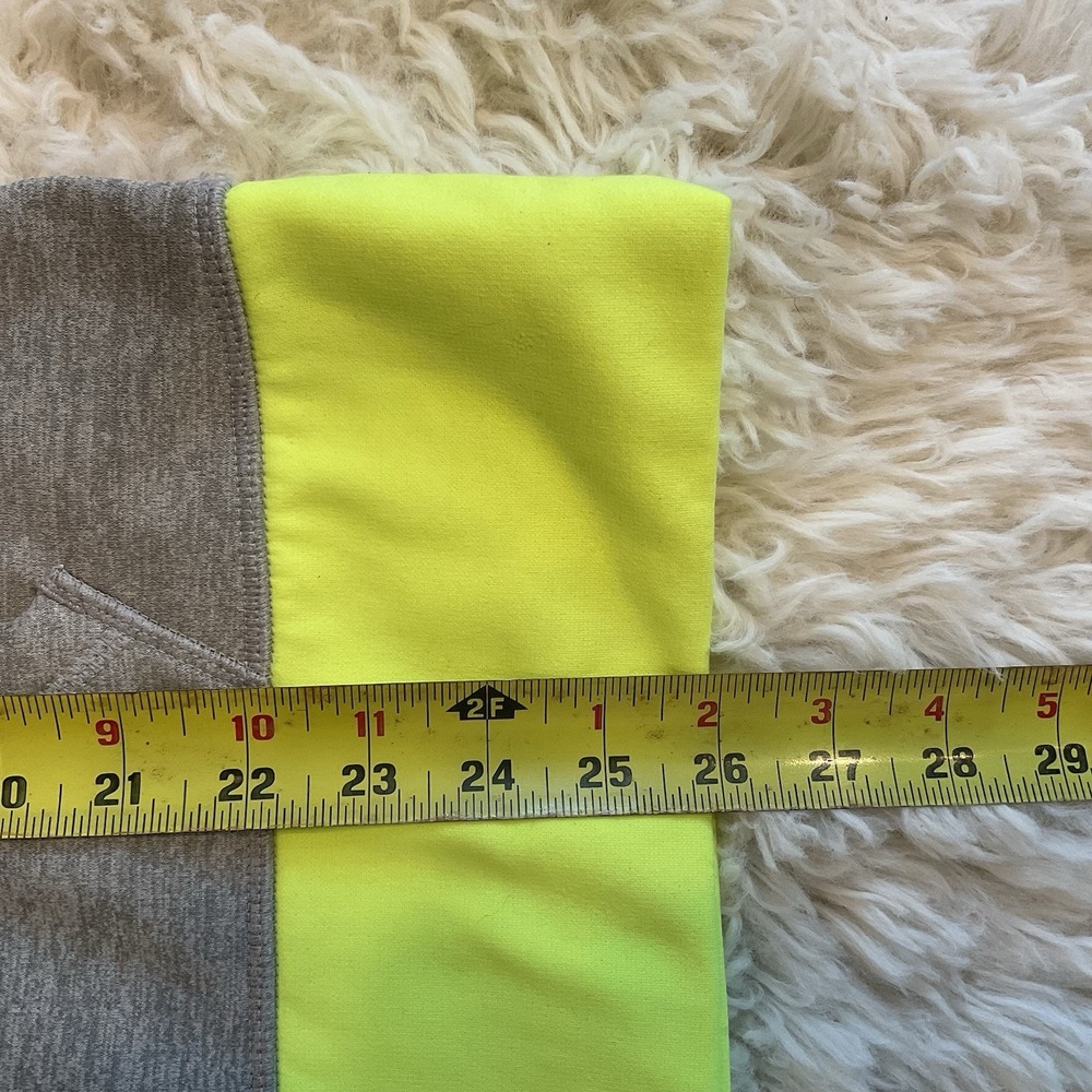 Nike Therma-Fit Hoodie Women Medium Gray Volt Neon Yellow Pullover Swoosh Thumbs - Picture 7 of 10